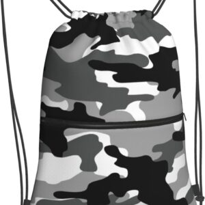 Black & White Camo Drawstring Backpack