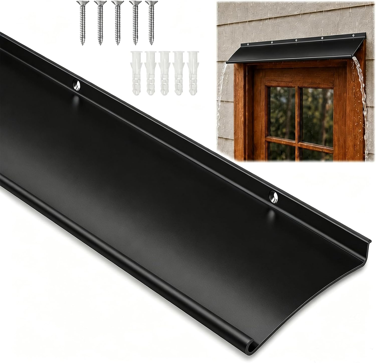 4" Black Aluminum Door Rain Drip Guard - Prismique
