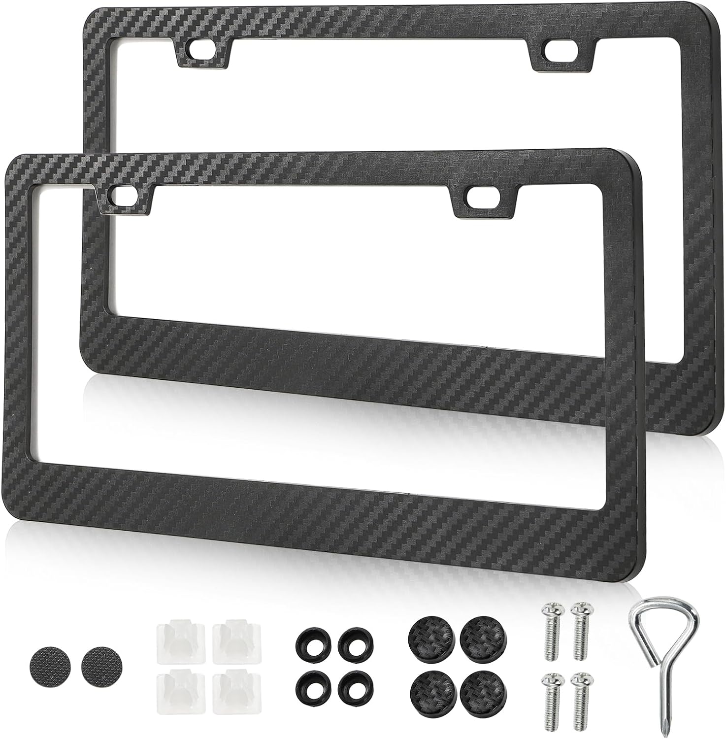 Black Carbon Fiber License Plate Frames - 2 Pack