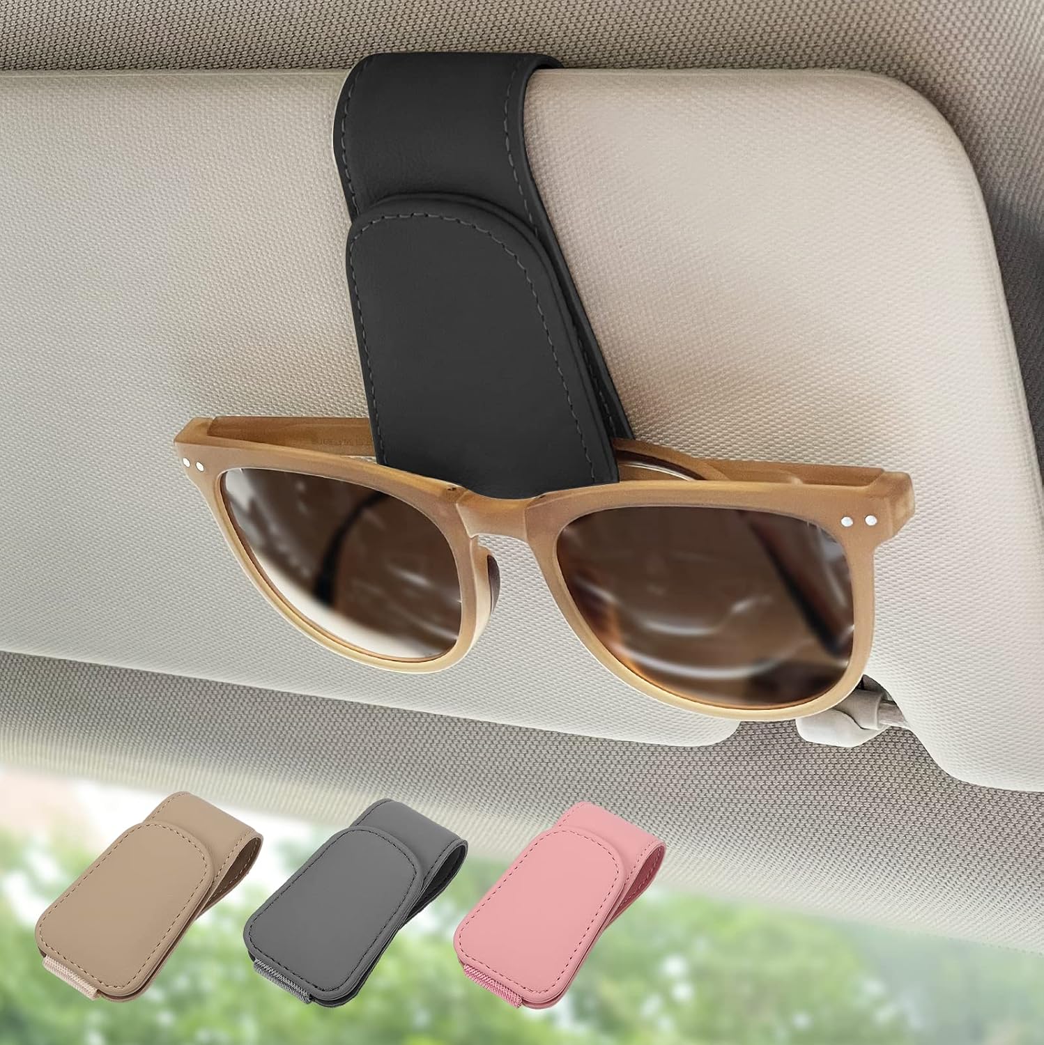 Magnetic Leather Sunglass Clip for Car Visor