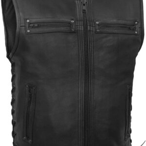 DS Daniel Smart Men's Leather Vest - Full Black