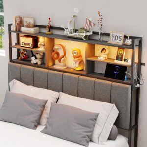 King Headboard w/ Shelves, Charging & LED Light