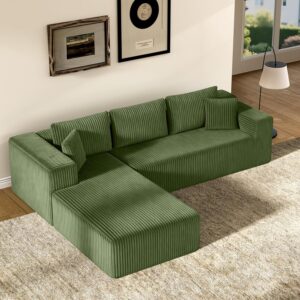 106" Modular Sectional Sofa, Green Corduroy Cloud Couch
