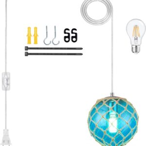 8" Coastal Glass Globe Pendant Light - Blue - Plug-In