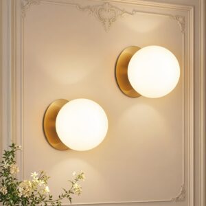 2-Pack Modern Globe Wall Sconces in Aged Brass
