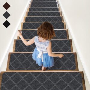 RIOLAND Non-Slip Stair Treads - 15 PCS, 8"x30" Diamond Gray