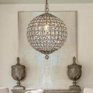 ALOADECOR 12in Gold Globe Chandelier with Crystal Shade