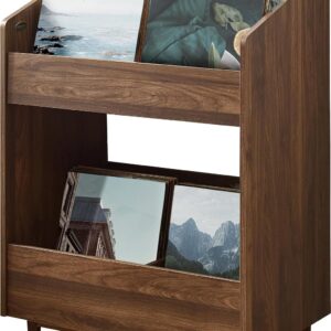 Crosley Liam Vinyl Stand - Walnut, Tiered Record Storage