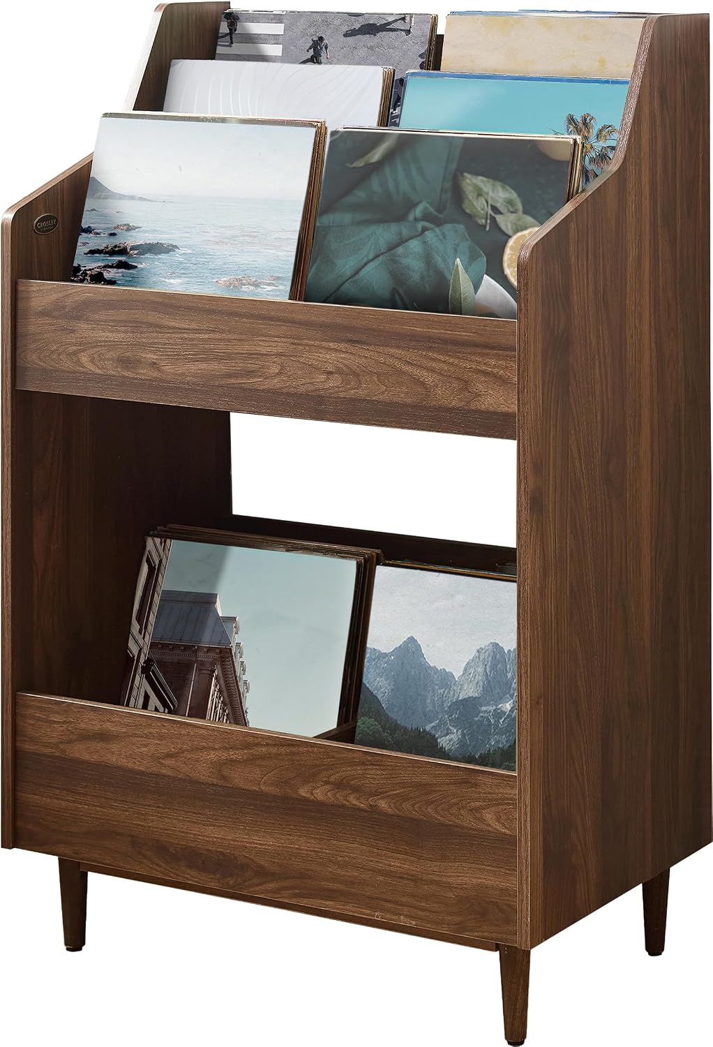 Crosley Liam Vinyl Stand - Walnut, Tiered Record Storage