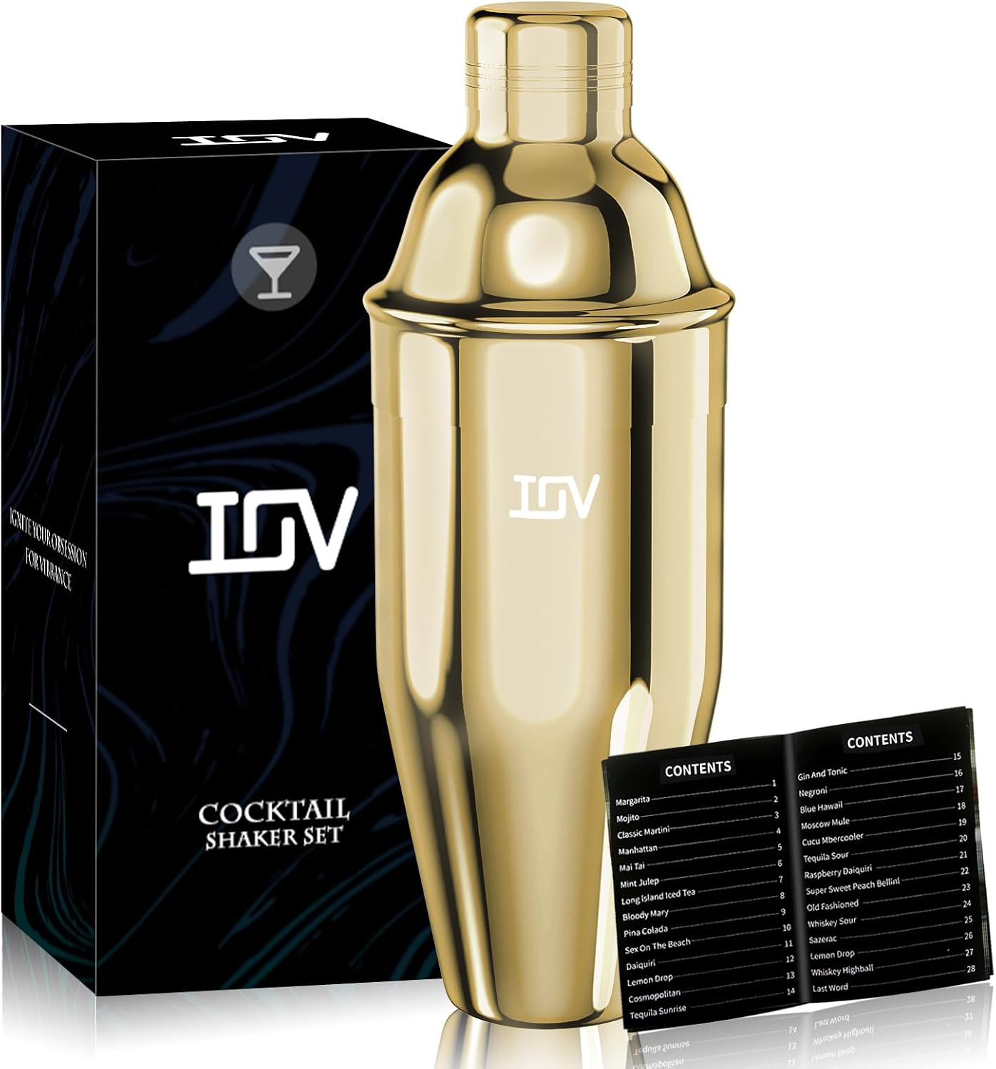 IOV 24 oz Cocktail Shaker w/ Strainer, Gold