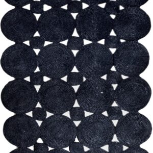 Scalloped Jute Rug 2x3ft Black Sisal Kilim