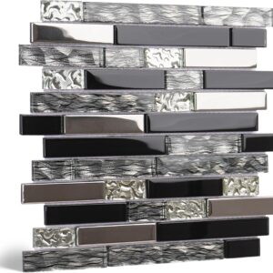 5-Sheet Black Glass Backsplash Tiles, 5 sq ft