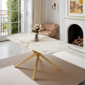 Modern Marble Dining Table, Gold Legs, 63" Table for 4-6