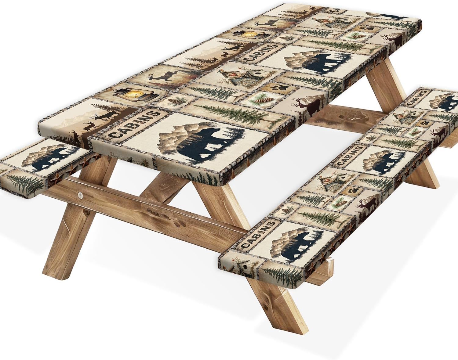 Rustic Picnic Table Cover Set with Bench Covers