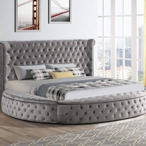 Lexi Velvet Platform Bed Frame - King, Grey, Wingback | Best Master Furniture