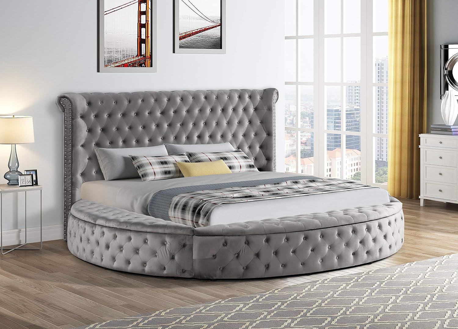 Lexi Velvet Platform Bed Frame - King, Grey, Wingback | Best Master Furniture