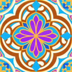 IVN Moroccan Geometric Peel & Stick Floor Tiles, 12x12in, Blue/Orange