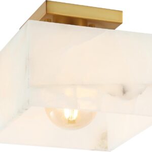 JONATHAN Y 8" White Marble Ceiling Light - Modern Brass Fixture