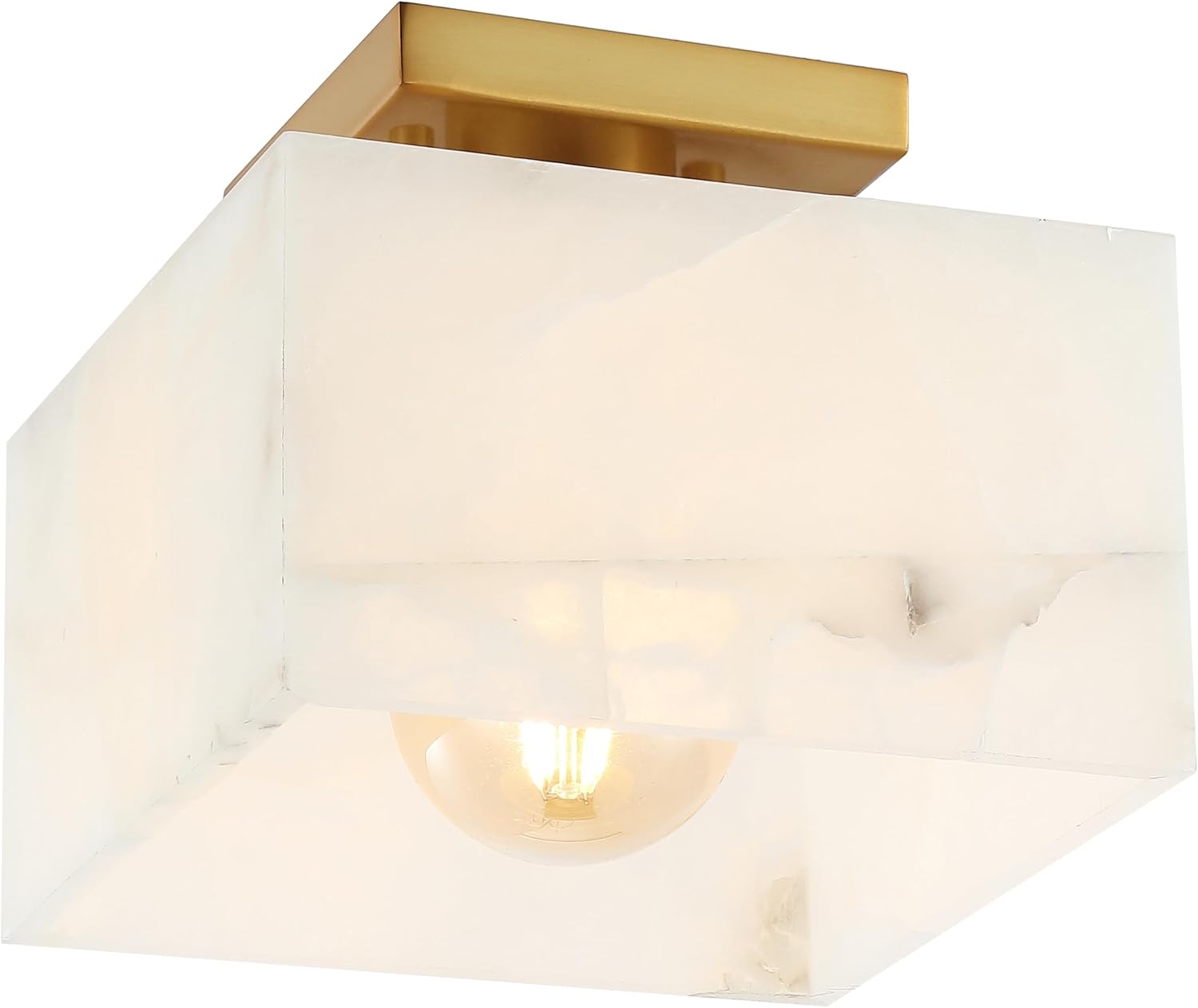JONATHAN Y 8" White Marble Ceiling Light - Modern Brass Fixture