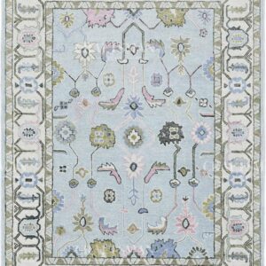 Traditional Floral Area Rug – Light Blue with Pastel Motifs, 6x8 ft
