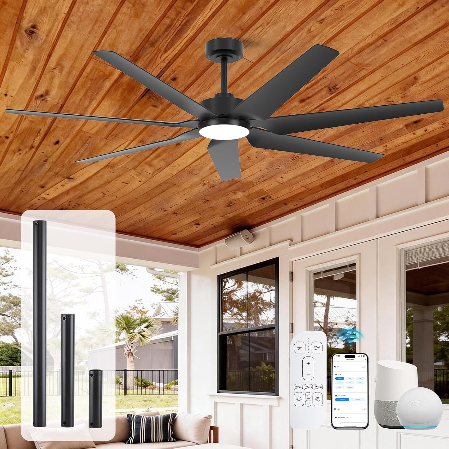 65in Smart Patio Ceiling Fan w/Light, Alexa Control