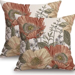 Vintage Floral Pillow Covers Set of 2, 18x18, Rustic Linen