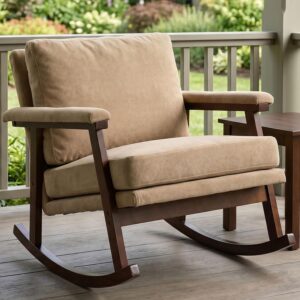 Khaki Upholstered Outdoor Rocking Chair w/Cushion