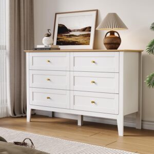 ZOSQUARE 6-Drawer White Dresser, 47" Modern Chest