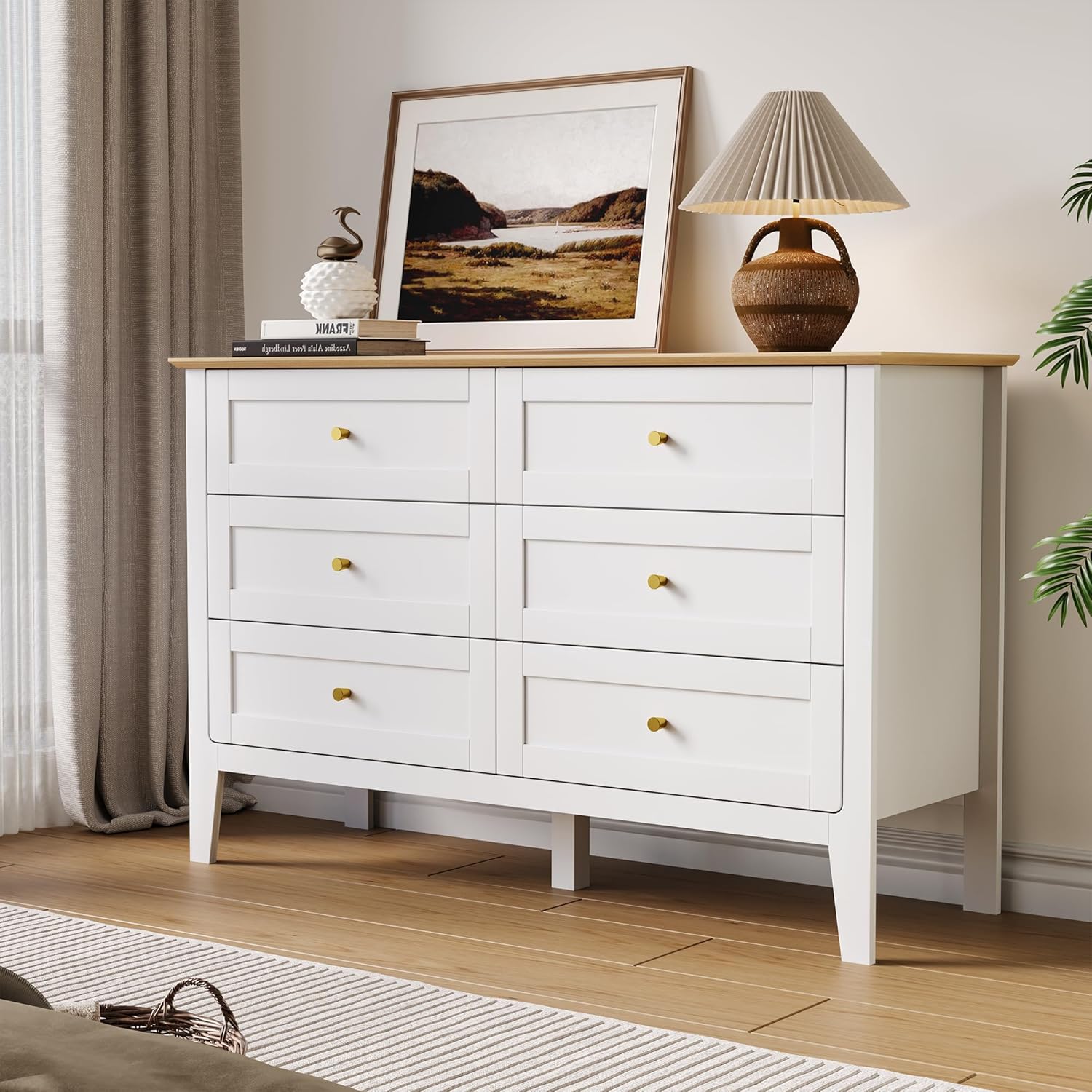 ZOSQUARE 6-Drawer White Dresser, 47" Modern Chest