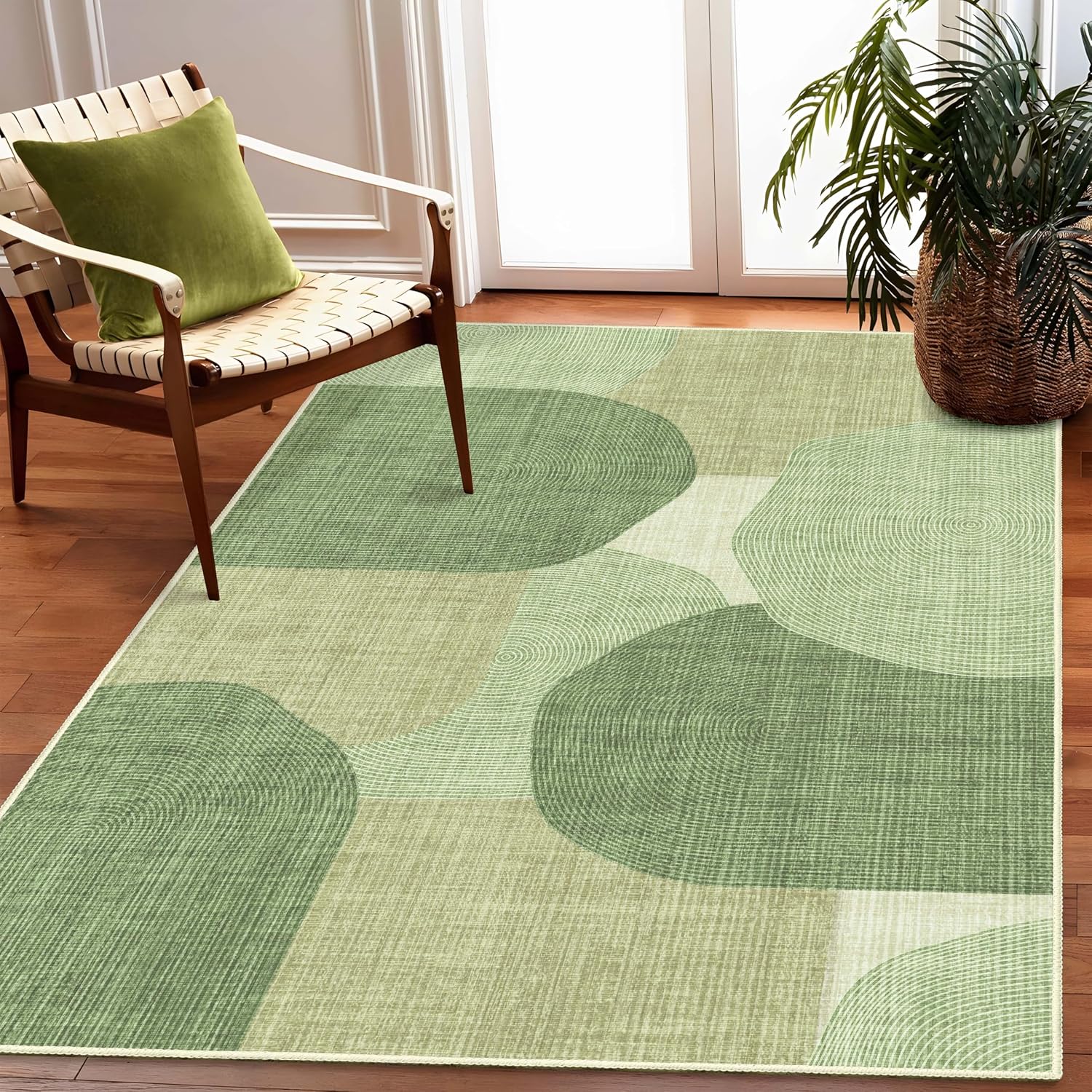 Green Modern Rug 3x5 Washable Area Rugs by Castage
