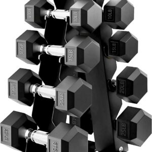 BalanceFrom Hex Dumbbell Set with Rack, Up to 200 lbs