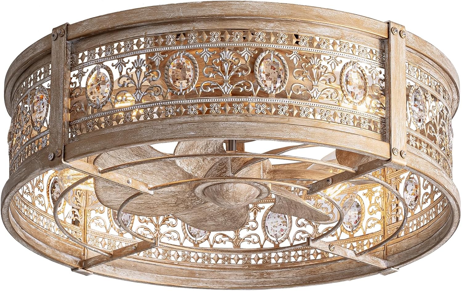 Vintage Gold Crystal Ceiling Fan w/ Remote