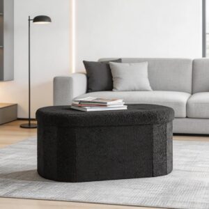 DUMOS Ottoman Bench Storage 30in, Black Teddy Fabric & Foldable