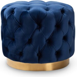 Baxton Studio Veronique Ottoman, Royal Blue/Gold