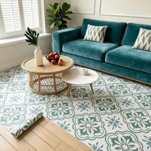 Stickyart Sage Green Floral Peel-and-Stick Vinyl Flooring 12x60in