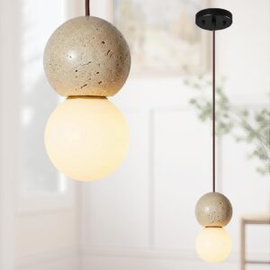 Wabi Sabi Pendant Light, Japandi Plaster Lamp, G9 Bulb Included