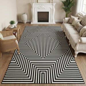Modern Geometric Black Rug 9x12 for Living Room