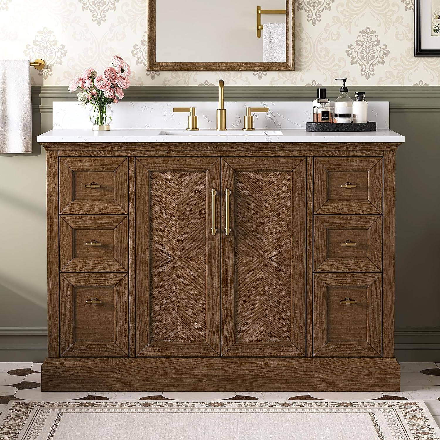 48" Walnut Bathroom Vanity with Sink - Deluxe Living