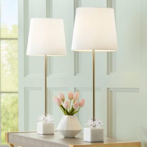 Modern Glam Buffet Lamps Set, Gold Metal, White Shade - Set of 2