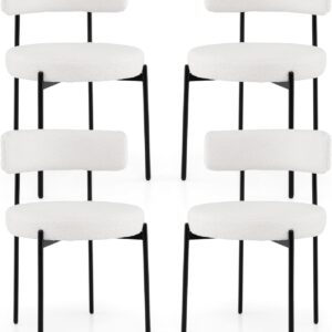 Giantex Sherpa Dining Chair Set 4, White Round Chairs