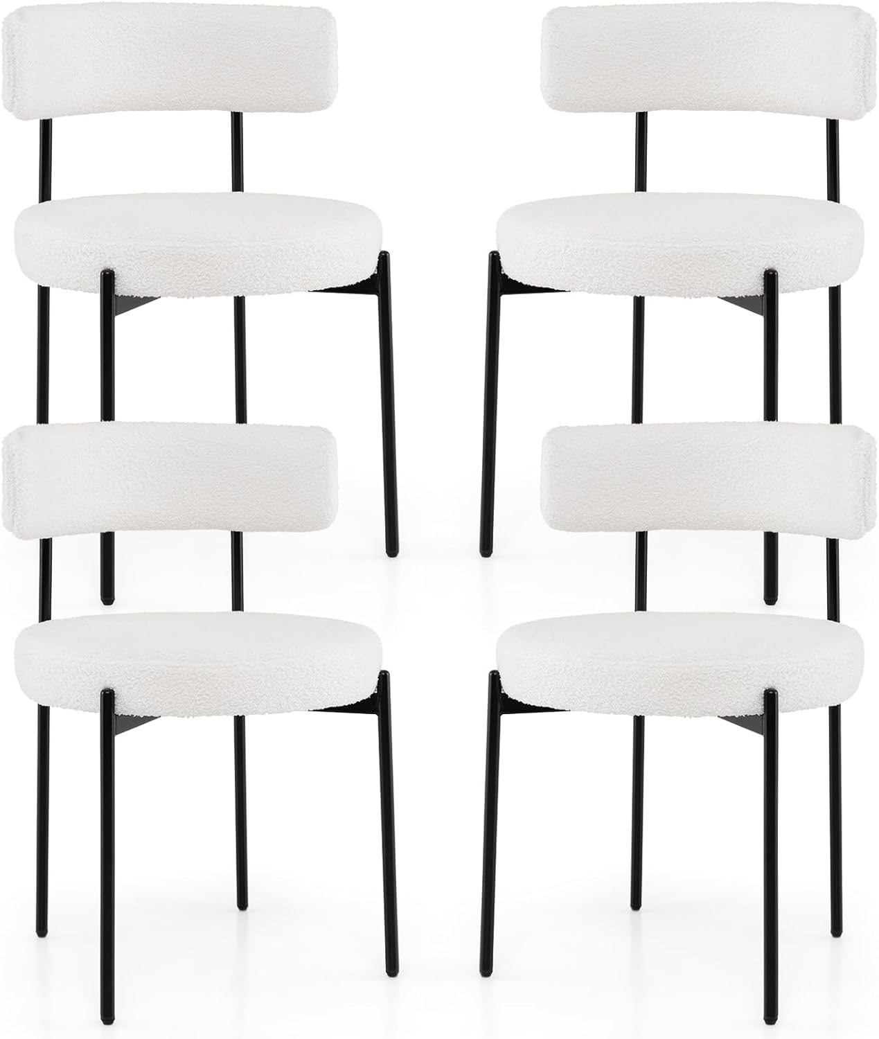 Giantex Sherpa Dining Chair Set 4, White Round Chairs