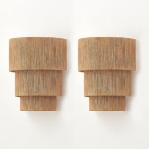 Handwoven Rattan Wall Sconces, Set of 2