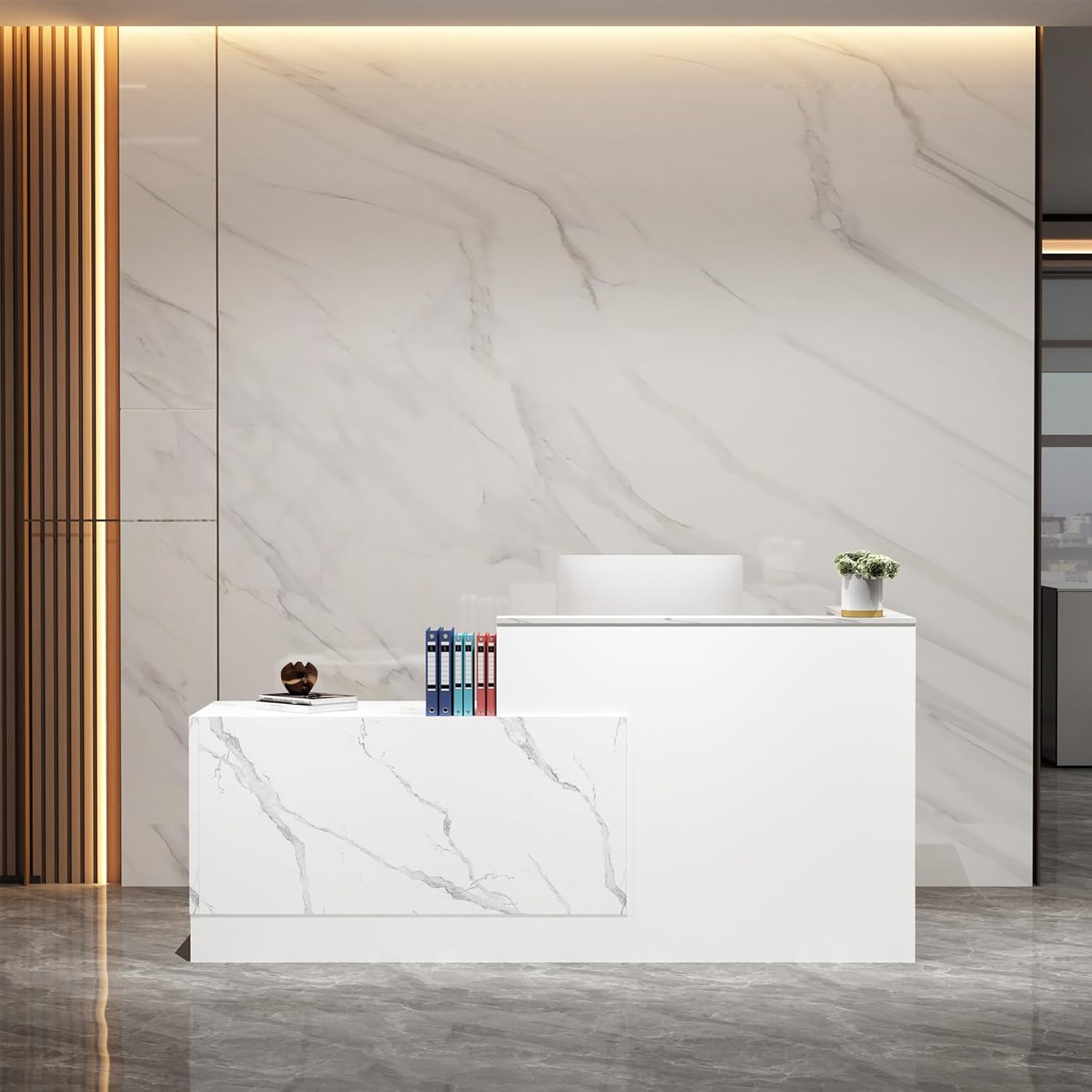 L-Shaped Reception Desk – Lockable Drawers & File Cabinet (86.6"L)