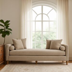 75.2" Oversized Chenille Chaise Lounge Bed Bench, Taupe