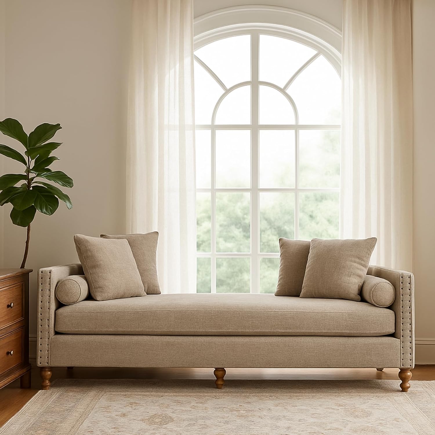 75.2" Oversized Chenille Chaise Lounge Bed Bench, Taupe