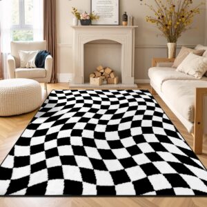 Yamaziot 5x7 Black Checkered Rug, Soft & Non-Slip