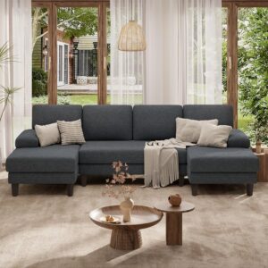 Luxanimarion 110" U-Shaped Sectional Sofa, Dark Gray Linen