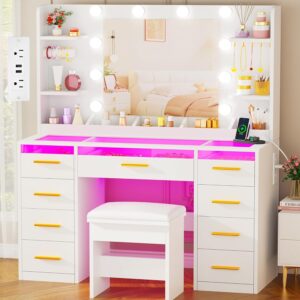 ANWBROAD Vanity Desk Set 3 Colors, White with Mirror & Lights
