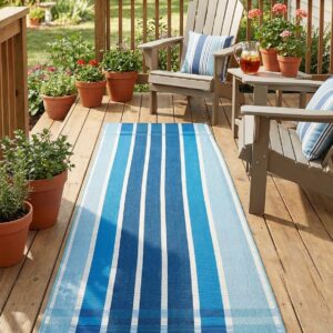 Blue Outdoor Ribbon Runner Rug – 6 Ft Flatweave
