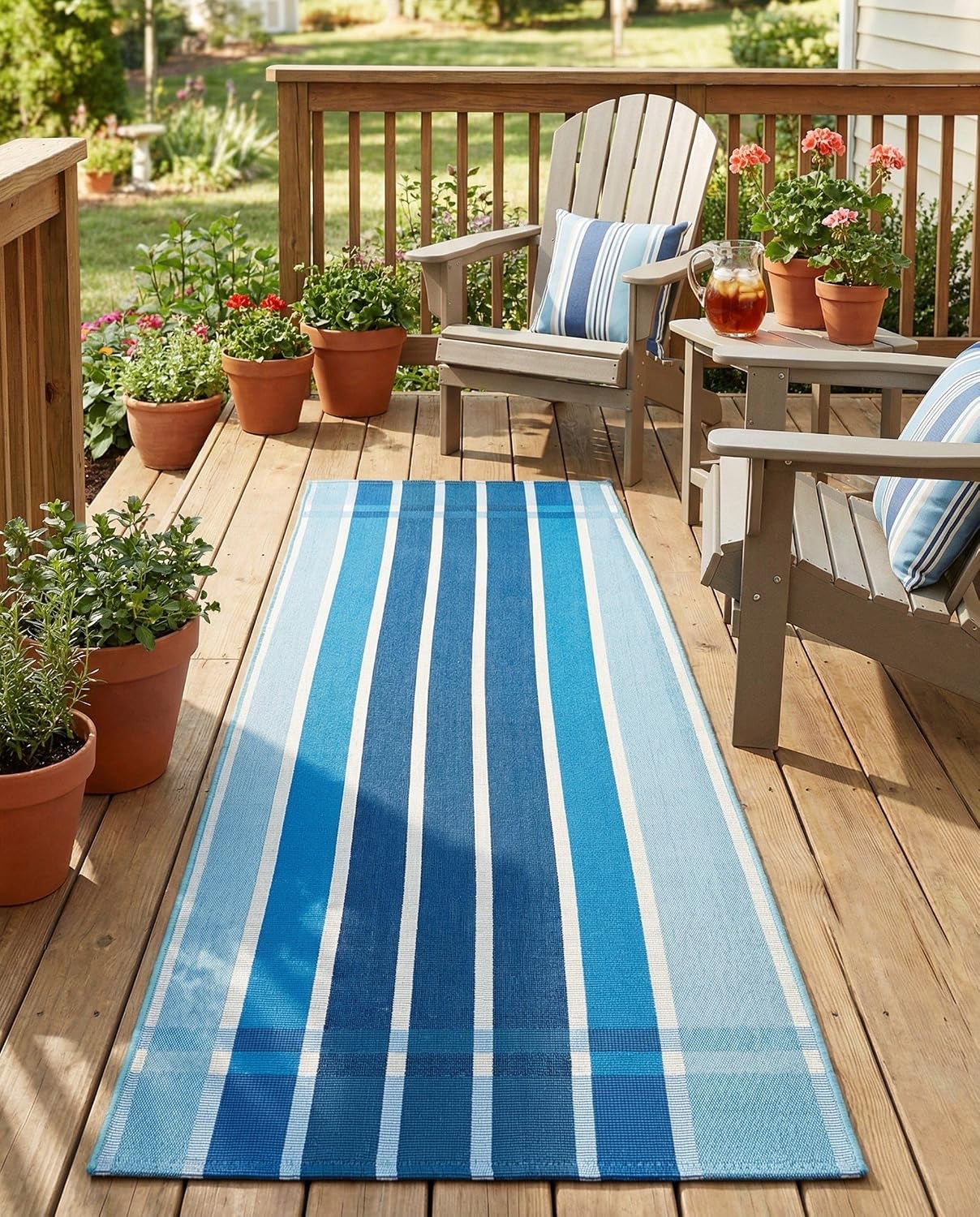 Blue Outdoor Ribbon Runner Rug – 6 Ft Flatweave
